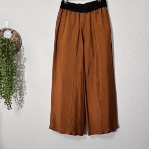 Alysi Wide Leg Crop Terracotta Colorblock Elastic Black Waist Dress Pant Size 2